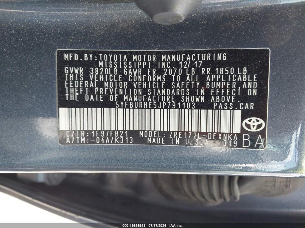 5YFBURHE5JP791103 2018 TOYOTA COROLLA photo no. 9