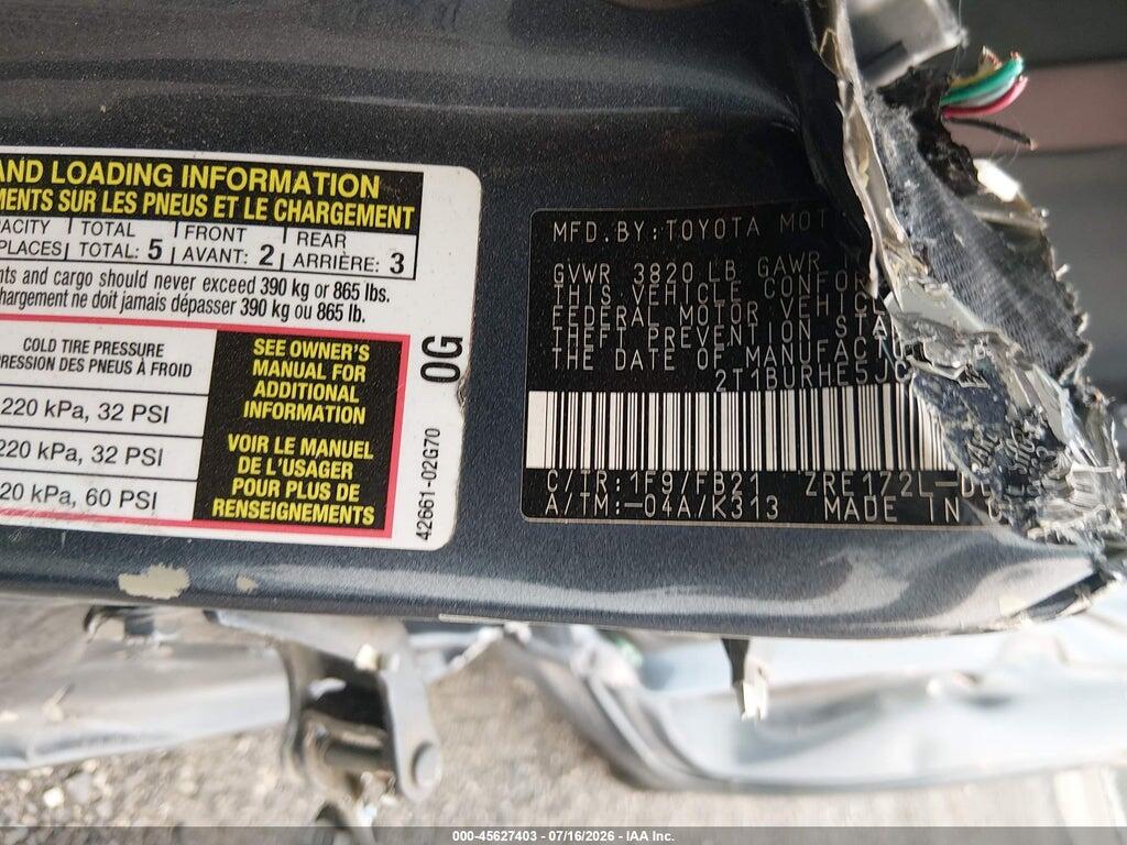 2T1BURHE5JC080663 2018 TOYOTA COROLLA photo no. 9