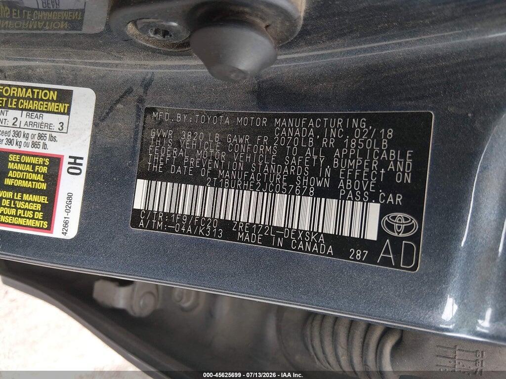2T1BURHE2JC057678 2018 TOYOTA COROLLA photo no. 9