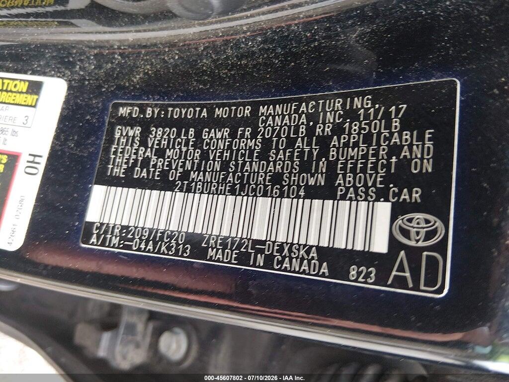 2T1BURHE1JC016104 2018 TOYOTA COROLLA photo no. 9