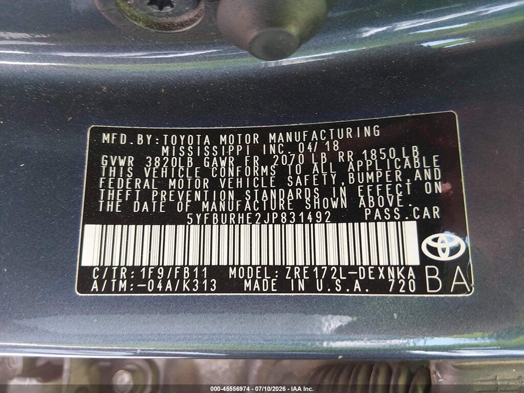 5YFBURHE2JP831492 2018 TOYOTA COROLLA photo no. 9