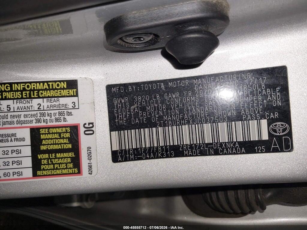 2T1BURHEXJC037503 2018 TOYOTA COROLLA photo no. 9