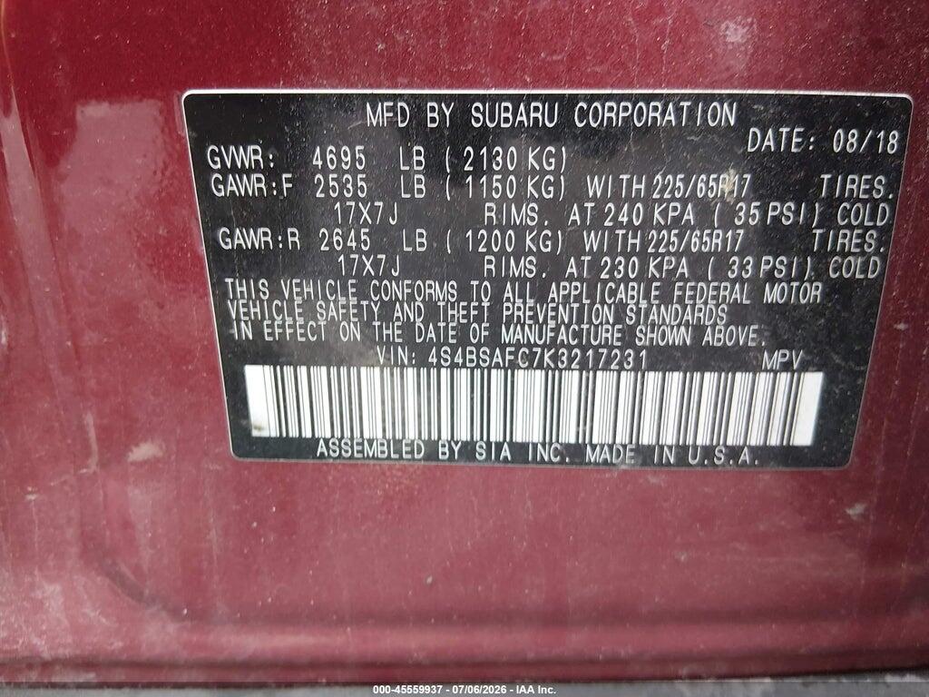 4S4BSAFC7K3217231 2019 SUBARU OUTBACK photo no. 9