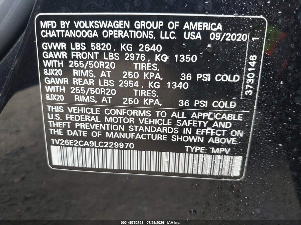 1V26E2CA9LC229970 2020 VOLKSWAGEN ATLAS CROSS SPORT photo no. 9