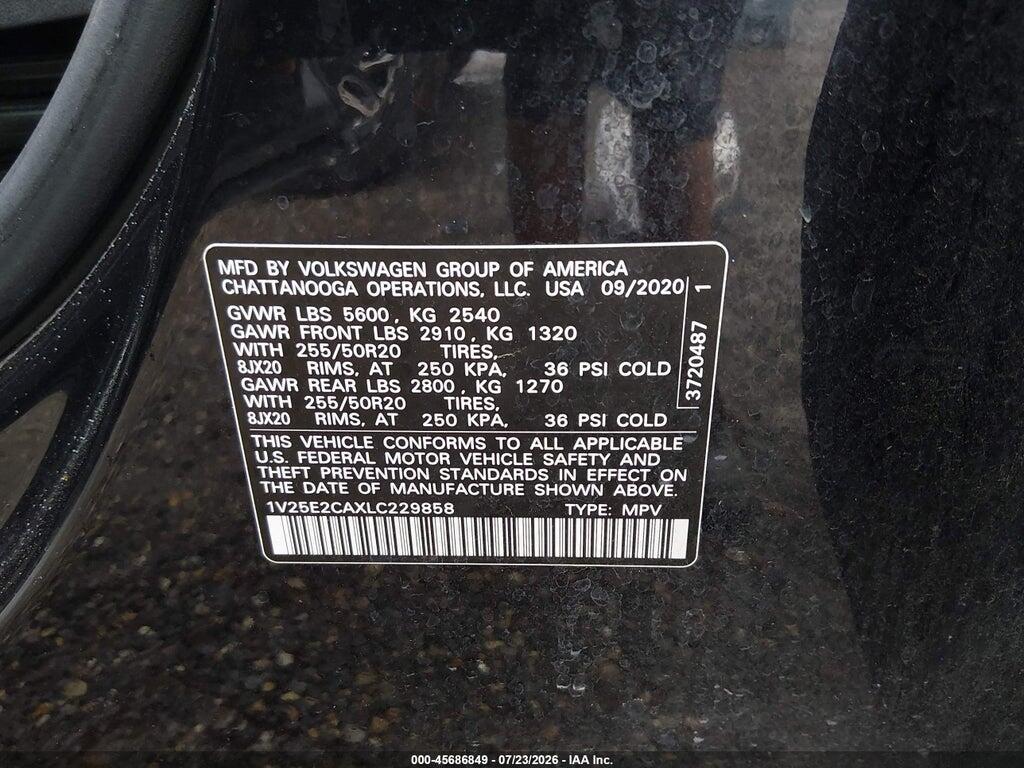1V25E2CAXLC229858 2020 VOLKSWAGEN ATLAS CROSS SPORT photo no. 9