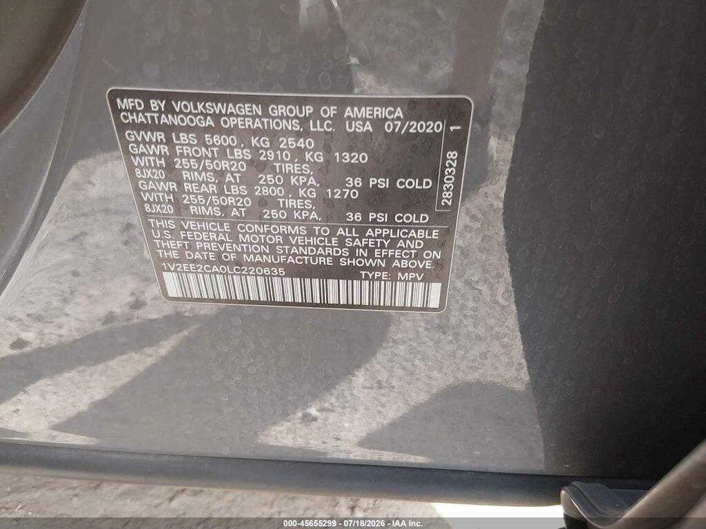 1V2EE2CA0LC220635 2020 VOLKSWAGEN ATLAS CROSS SPORT photo no. 9