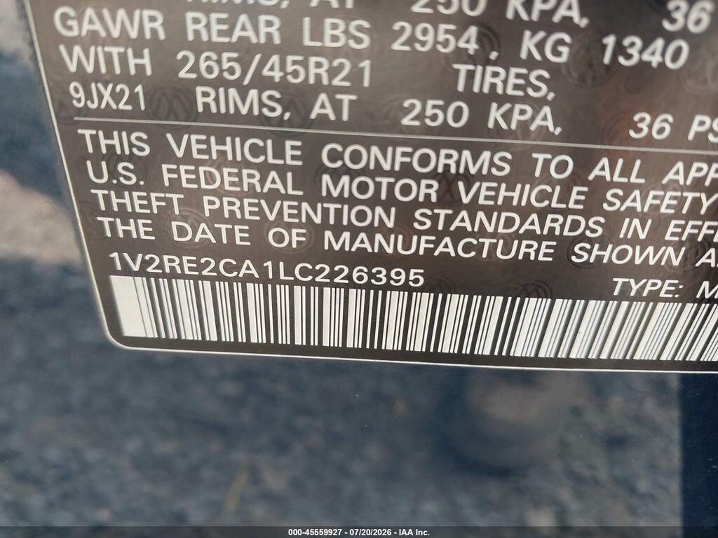 1V2RE2CA1LC226395 2020 VOLKSWAGEN ATLAS CROSS SPORT photo no. 9