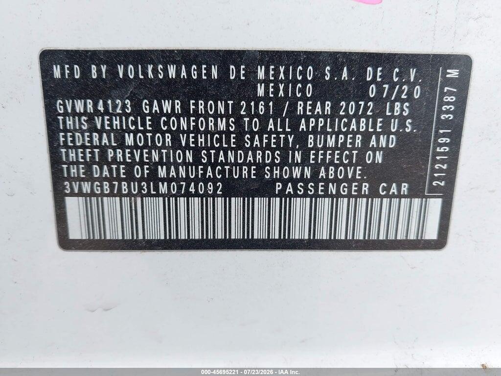 3VWGB7BU3LM074092 2020 VOLKSWAGEN JETTA photo no. 9