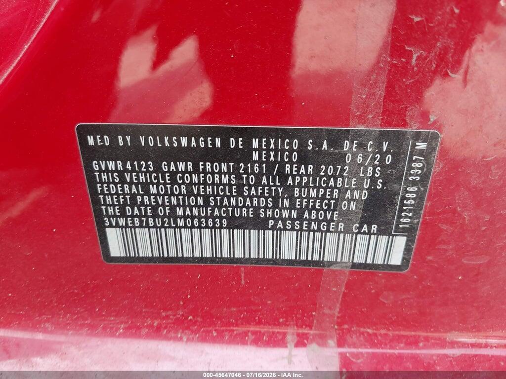3VWEB7BU2LM063639 2020 VOLKSWAGEN JETTA photo no. 9