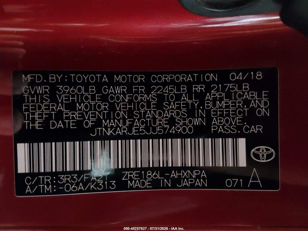 JTNKARJE5JJ574900 2018 TOYOTA COROLLA IM photo no. 9