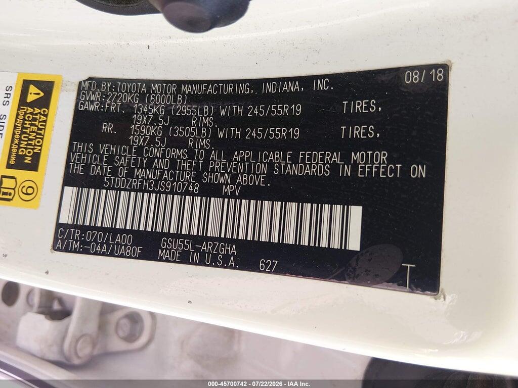 5TDDZRFH3JS910748 2018 TOYOTA HIGHLANDER photo no. 9