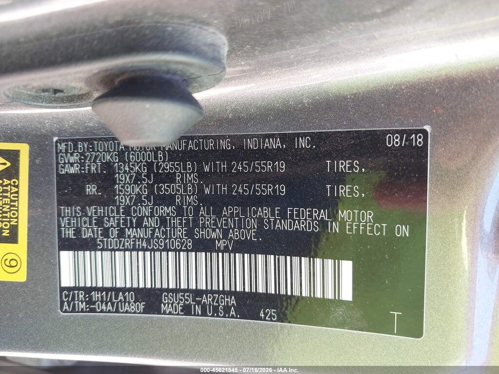 5TDDZRFH4JS910628 2018 TOYOTA HIGHLANDER photo no. 9