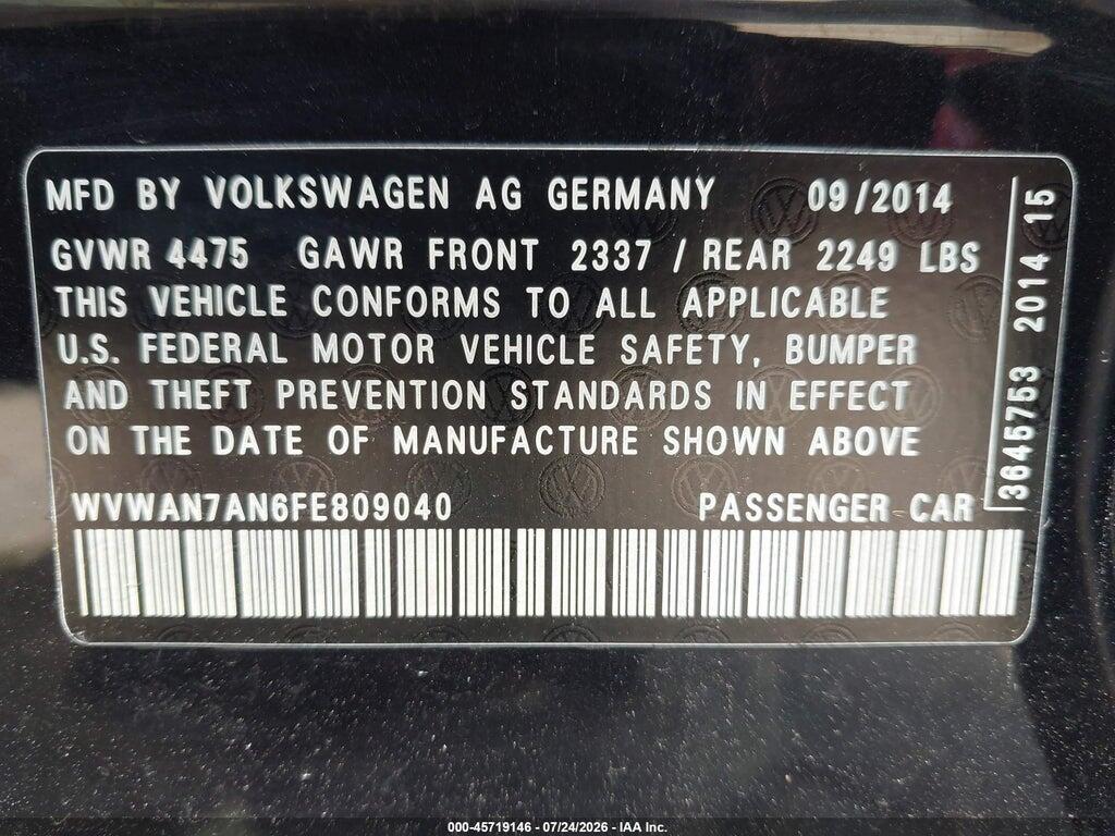 WVWAN7AN6FE809040 2015 VOLKSWAGEN CC photo no. 9