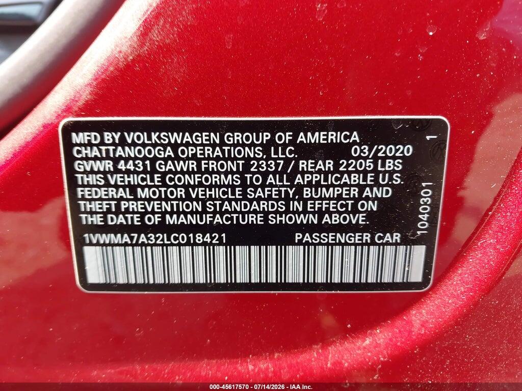 1VWMA7A32LC018421 2020 VOLKSWAGEN PASSAT photo no. 9