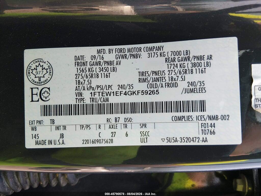 1FTEW1EF4GKF59265 2016 FORD F-150 photo no. 9