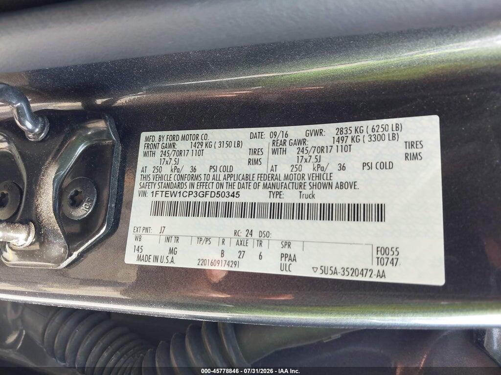 1FTEW1CP3GFD50345 2016 FORD F-150 photo no. 9