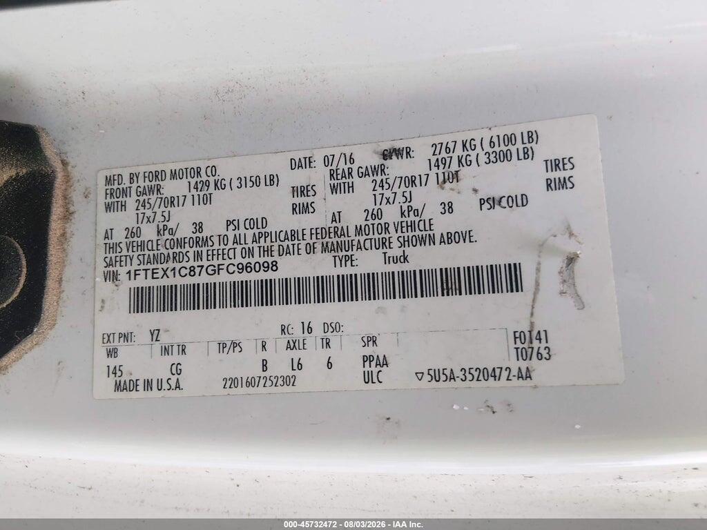 1FTEX1C87GFC96098 2016 FORD F-150 photo no. 9