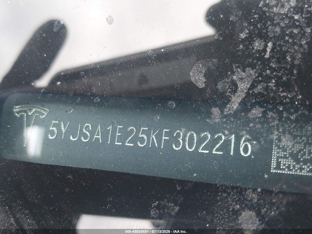 5YJSA1E25KF302216 2019 TESLA MODEL S photo no. 9