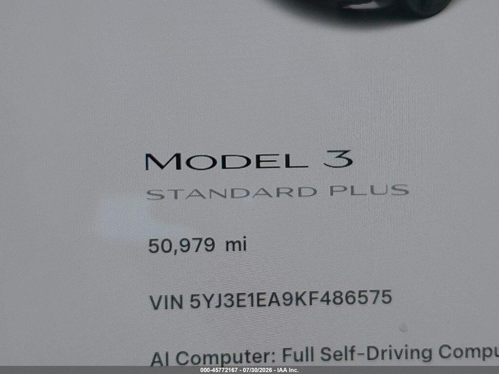 5YJ3E1EA9KF486575 2019 TESLA MODEL 3 photo no. 7