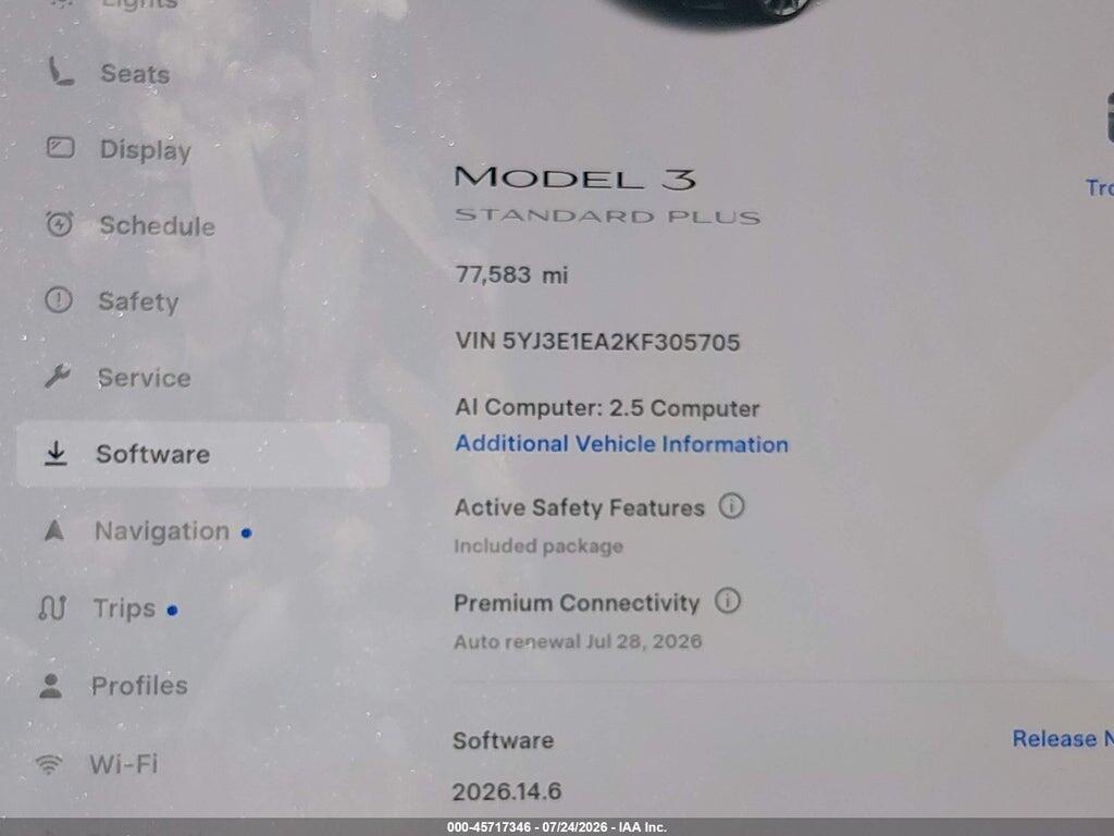 5YJ3E1EA2KF305705 2019 TESLA MODEL 3 photo no. 7