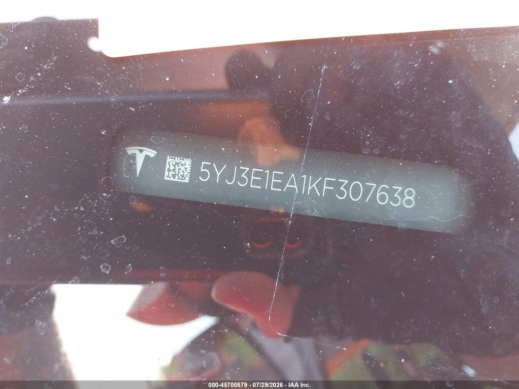5YJ3E1EA1KF307638 2019 TESLA MODEL 3 photo no. 9