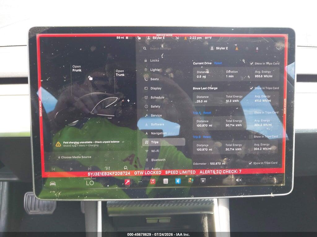 5YJ3E1EB2KF208724 2019 TESLA MODEL 3 photo no. 7