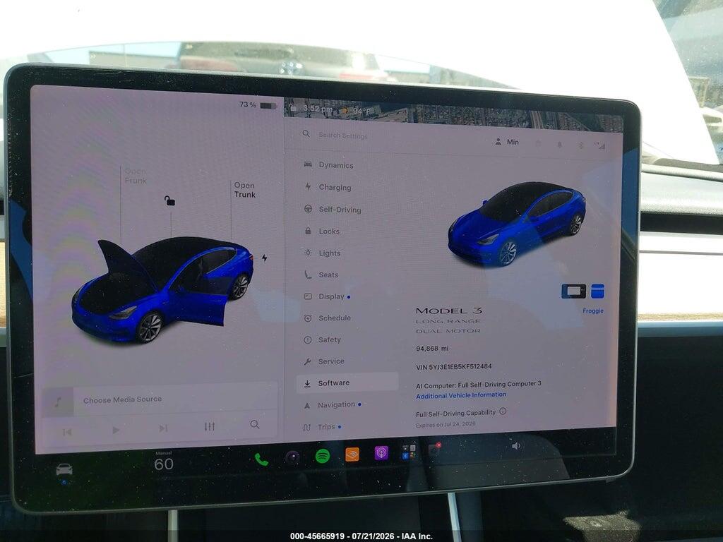 5YJ3E1EB5KF512484 2019 TESLA MODEL 3 photo no. 7