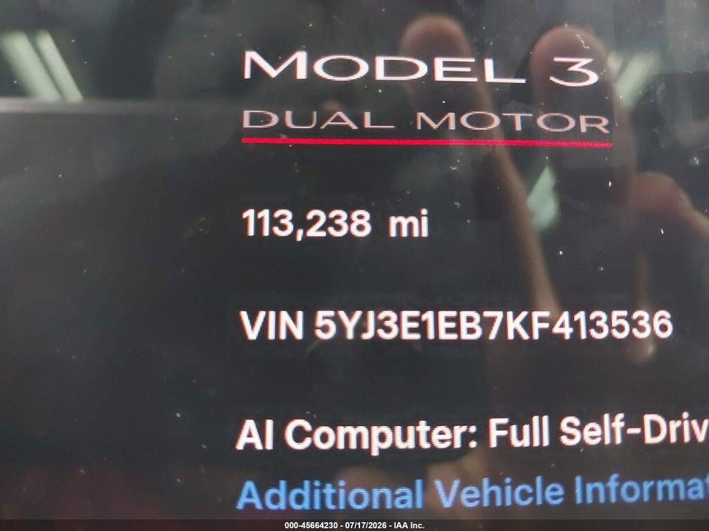 5YJ3E1EB7KF413536 2019 TESLA MODEL 3 photo no. 7