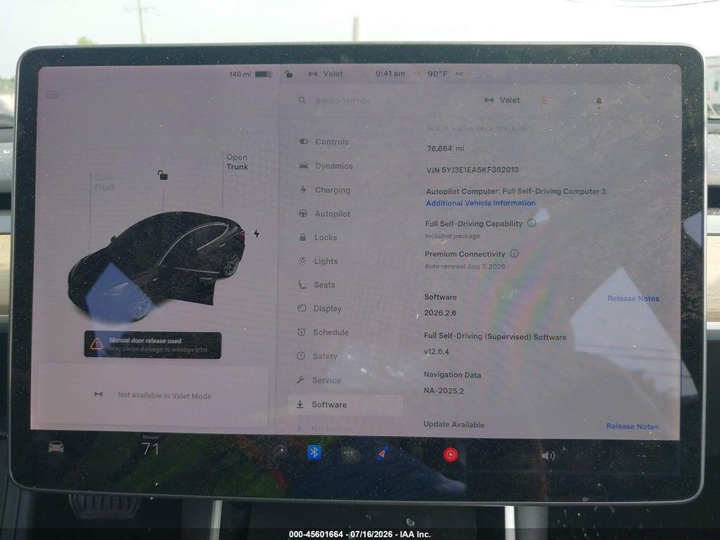 5YJ3E1EA5KF362013 2019 TESLA MODEL 3 photo no. 7