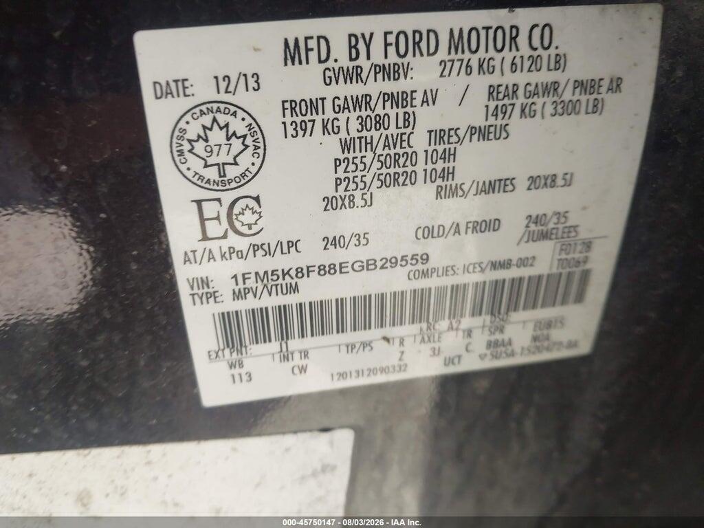 1FM5K8F88EGB29559 2014 FORD EXPLORER photo no. 9