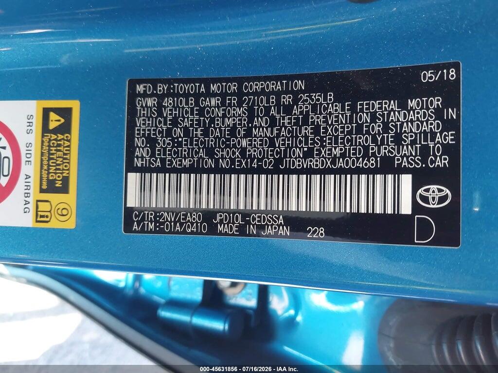 JTDBVRBDXJA004681 2018 TOYOTA MIRAI photo no. 9