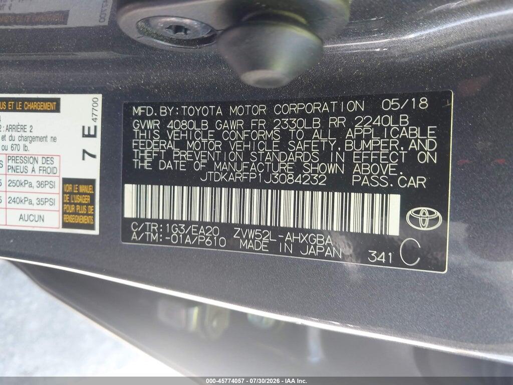 JTDKARFP1J3084232 2018 TOYOTA PRIUS PRIME photo no. 9