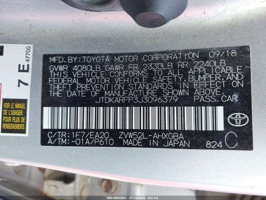 JTDKARFP3J3096379 2018 TOYOTA PRIUS PRIME photo no. 9