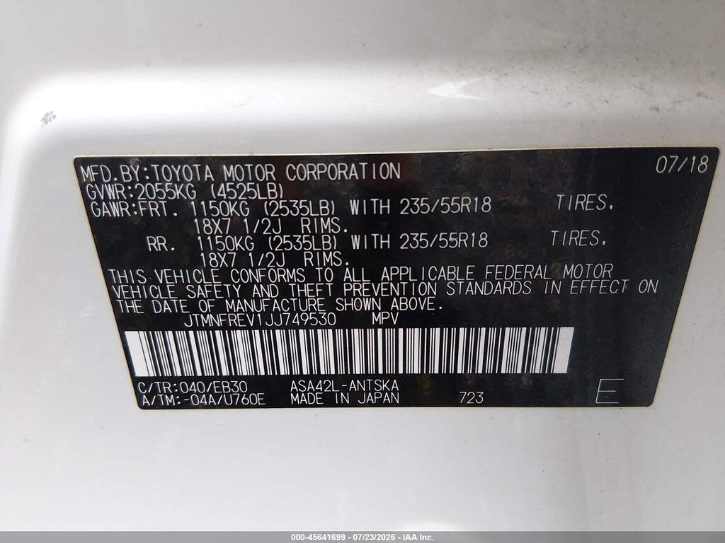 JTMNFREV1JJ749530 2018 TOYOTA RAV4 photo no. 9