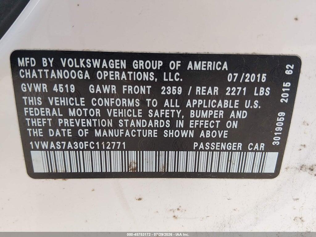 1VWAS7A30FC112771 2015 VOLKSWAGEN PASSAT photo no. 9