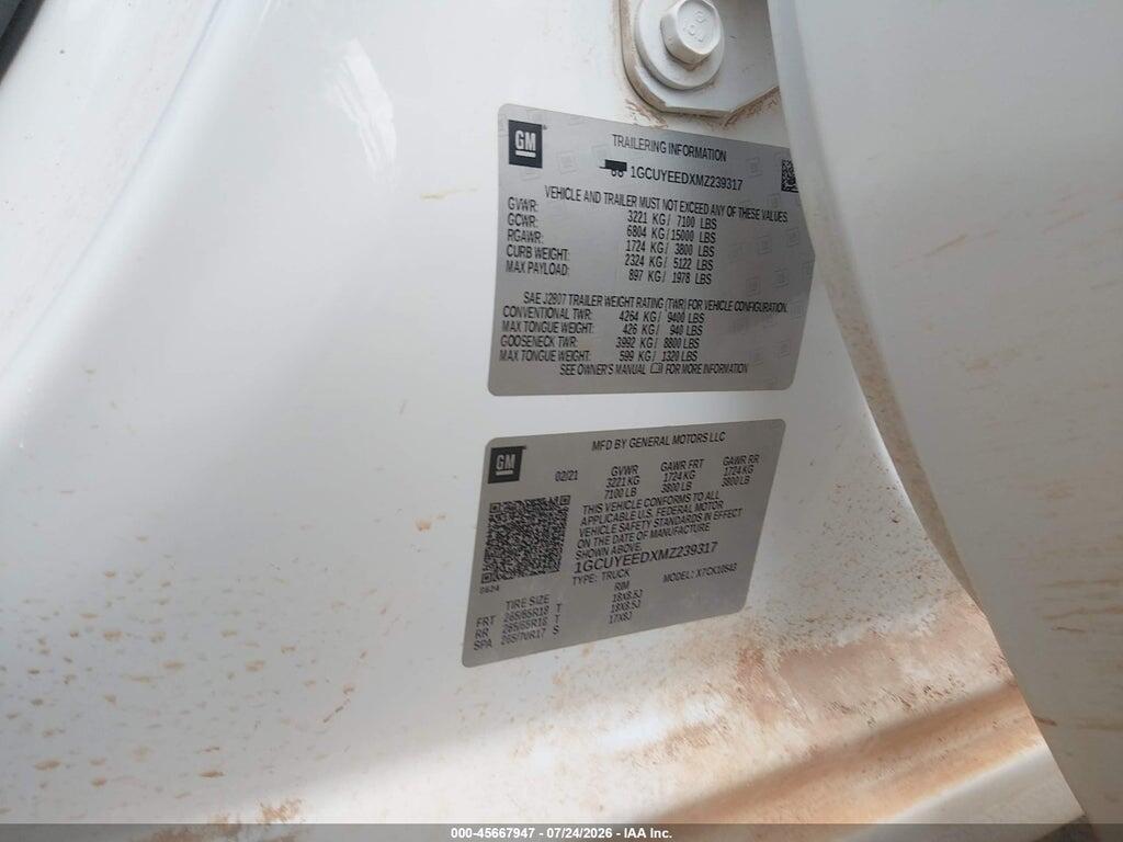 1GCUYEEDXMZ239317 2021 CHEVROLET SILVERADO 1500 photo no. 9
