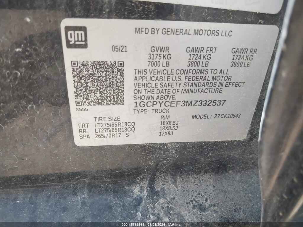 1GCPYCEF3MZ332537 2021 CHEVROLET SILVERADO 1500 photo no. 9
