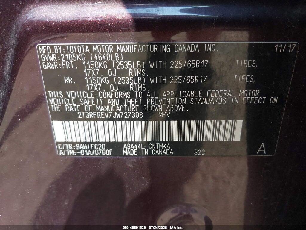 2T3RFREV7JW727308 2018 TOYOTA RAV4 photo no. 9