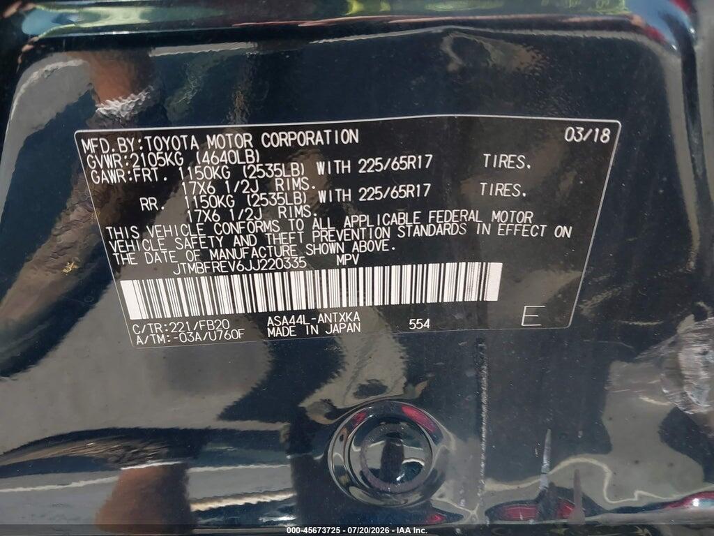 JTMBFREV6JJ220335 2018 TOYOTA RAV4 photo no. 9