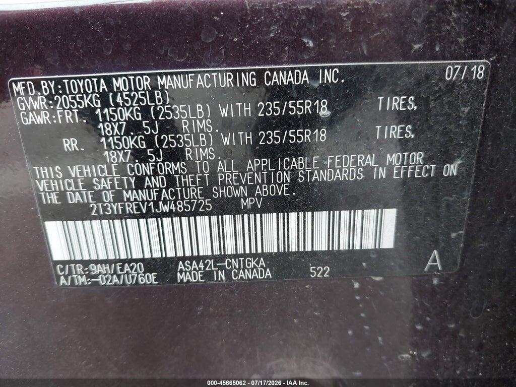 2T3YFREV1JW485725 2018 TOYOTA RAV4 photo no. 9