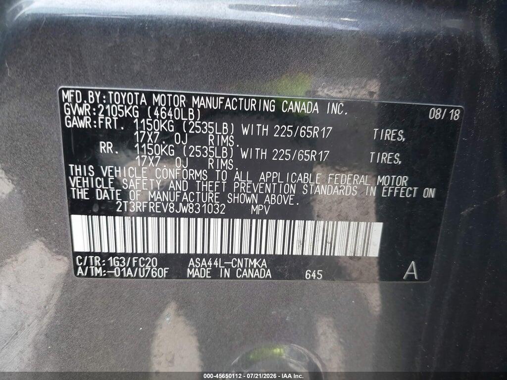 2T3RFREV8JW831032 2018 TOYOTA RAV4 photo no. 9
