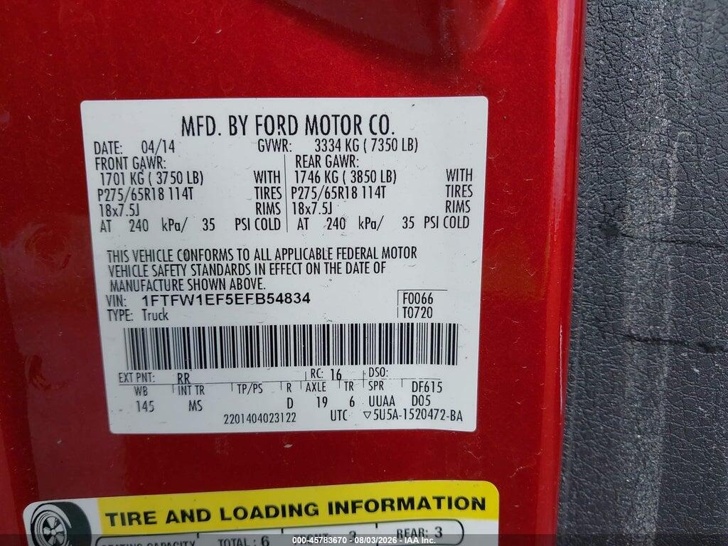1FTFW1EF5EFB54834 2014 FORD F-150 photo no. 9