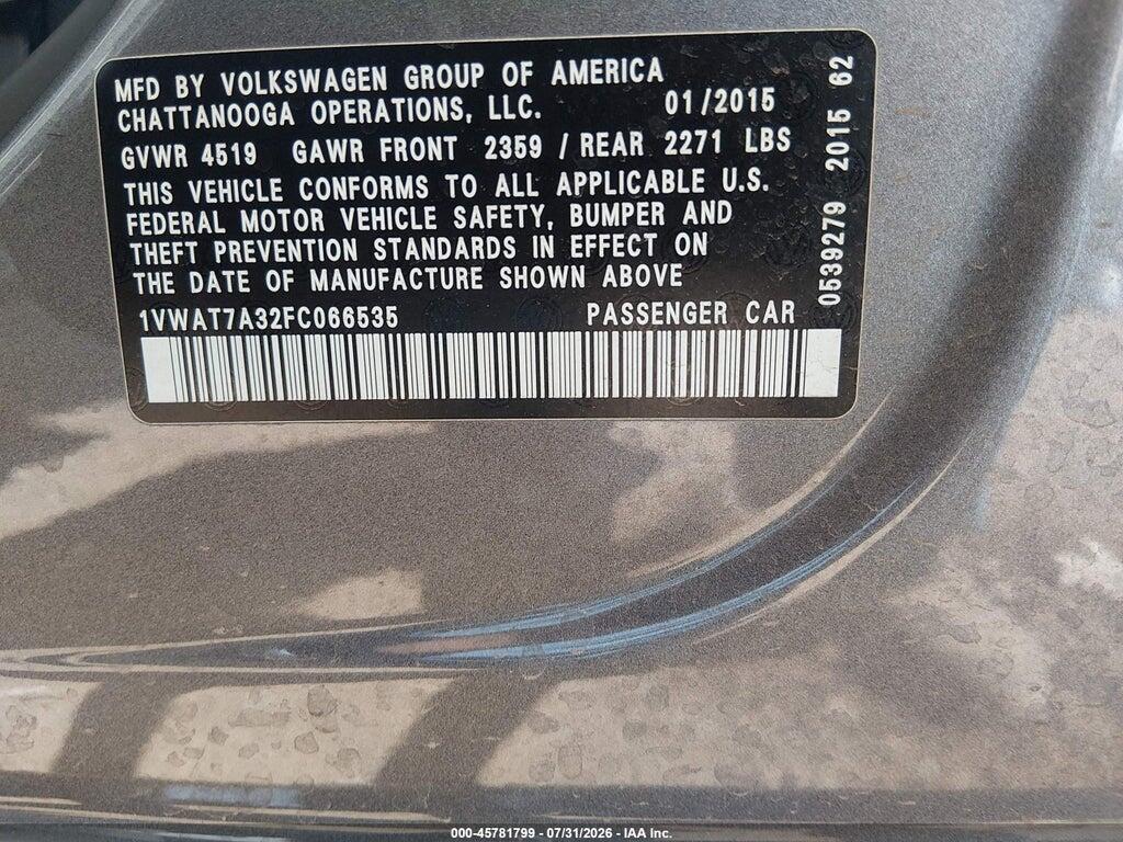 1VWAT7A32FC066535 2015 VOLKSWAGEN PASSAT photo no. 9
