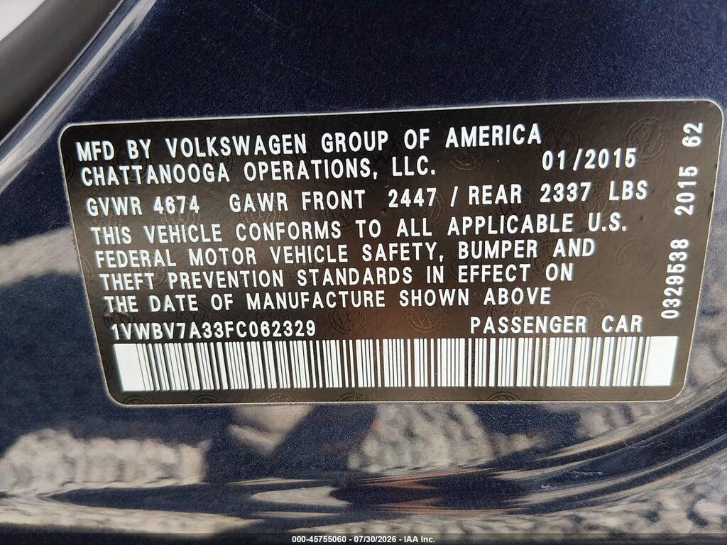1VWBV7A33FC062329 2015 VOLKSWAGEN PASSAT photo no. 9