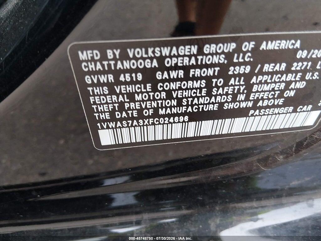1VWAS7A3XFC024696 2015 VOLKSWAGEN PASSAT photo no. 9