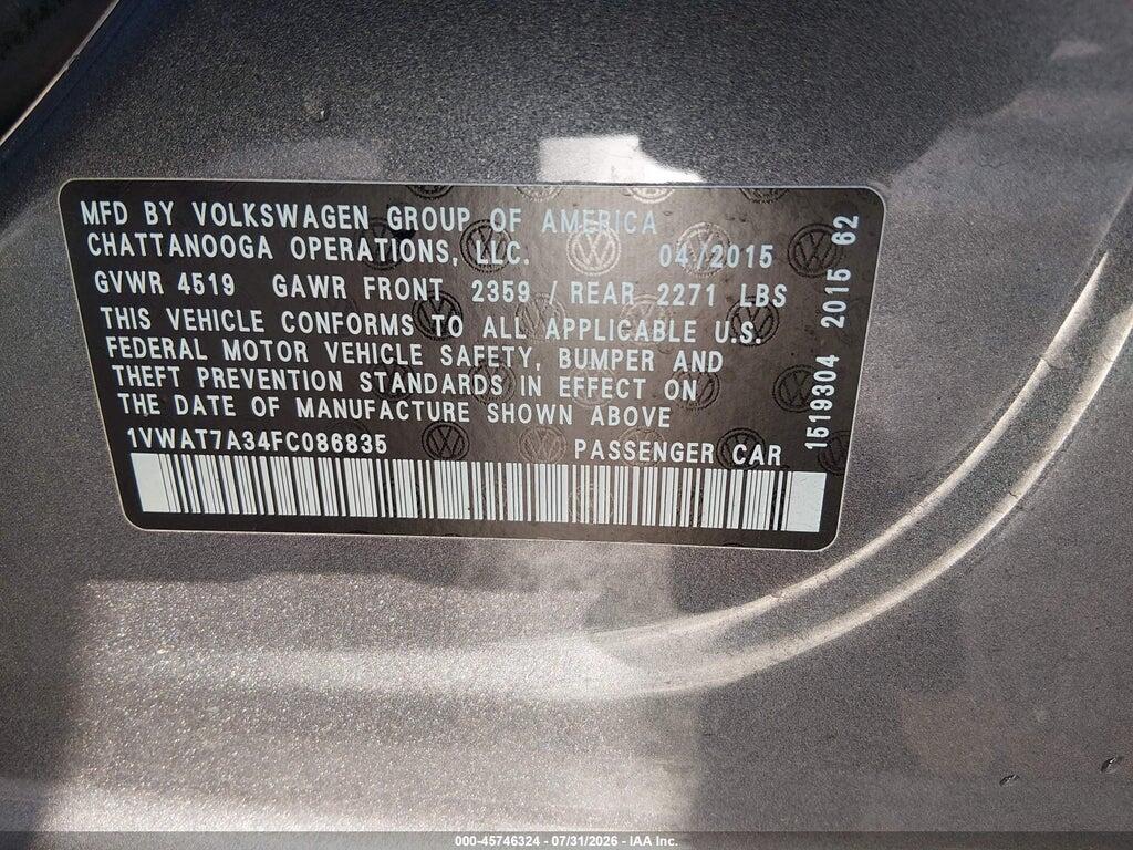 1VWAT7A34FC086835 2015 VOLKSWAGEN PASSAT photo no. 9