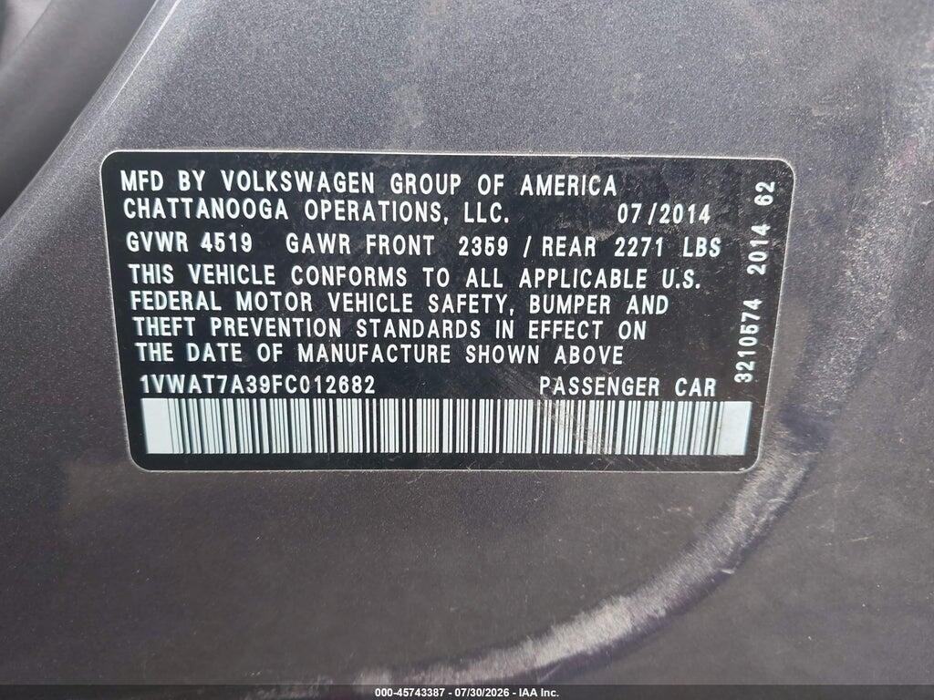1VWAT7A39FC012682 2015 VOLKSWAGEN PASSAT photo no. 9