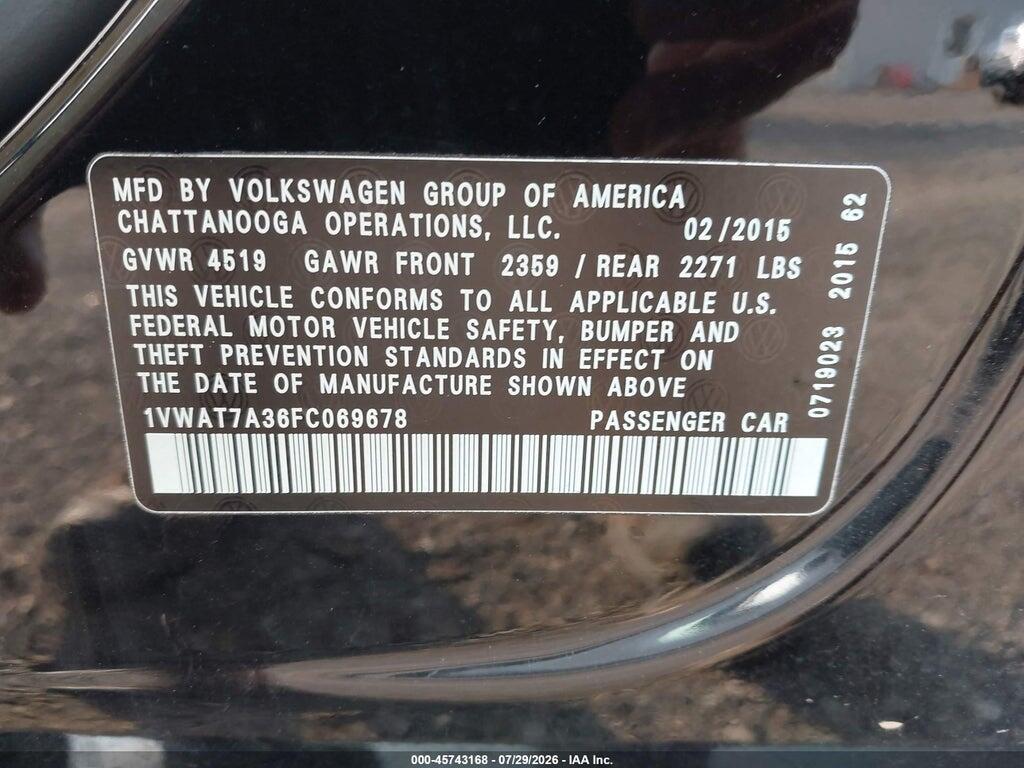 1VWAT7A36FC069678 2015 VOLKSWAGEN PASSAT photo no. 9