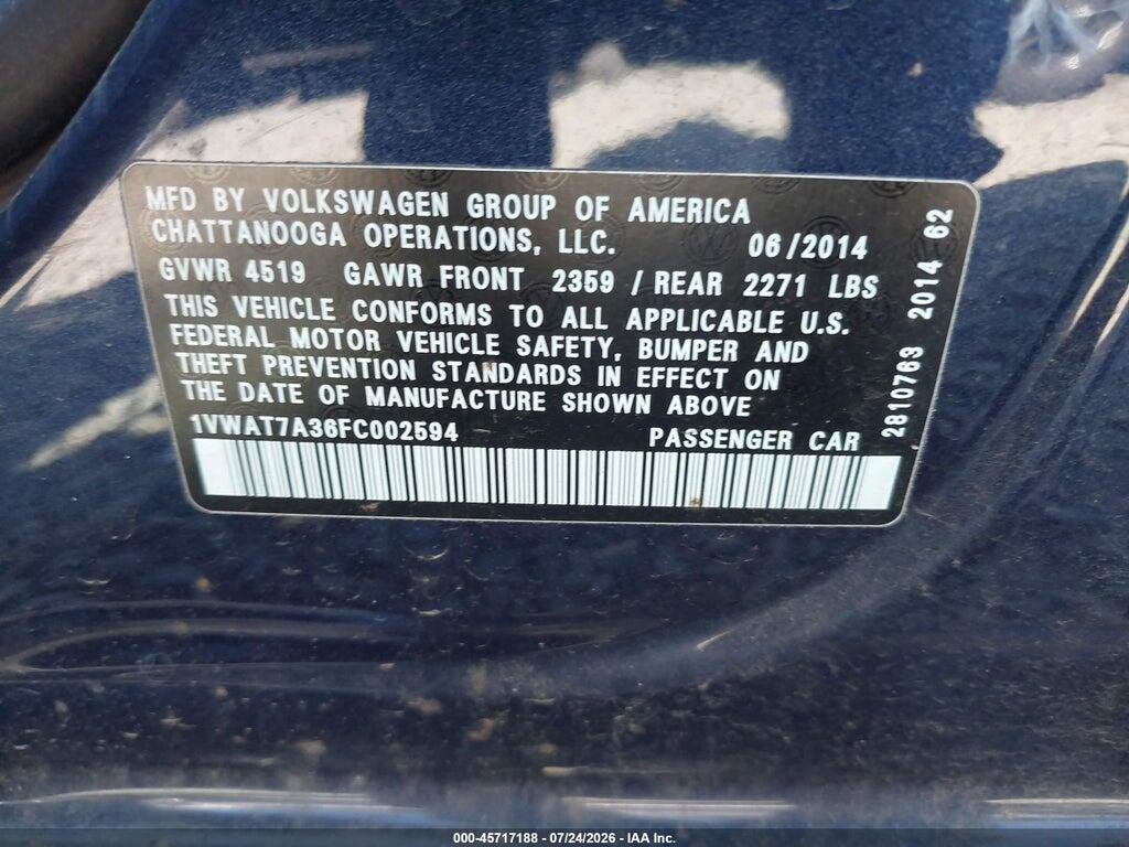 1VWAT7A36FC002594 2015 VOLKSWAGEN PASSAT photo no. 9