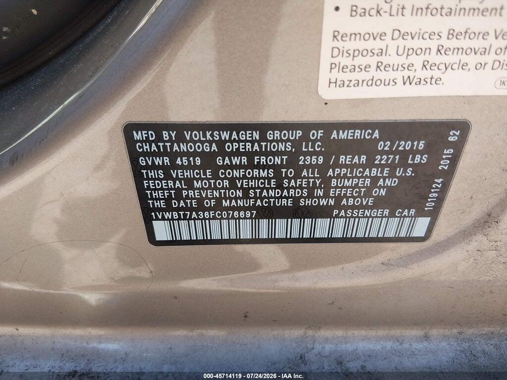 1VWBT7A36FC076697 2015 VOLKSWAGEN PASSAT photo no. 9